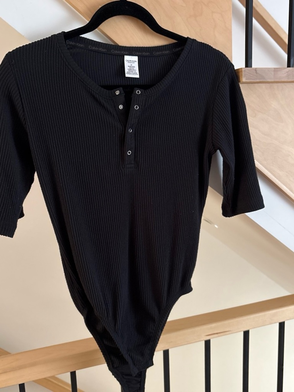 Calvin Klein Black Ribbed Henley Bodysuit